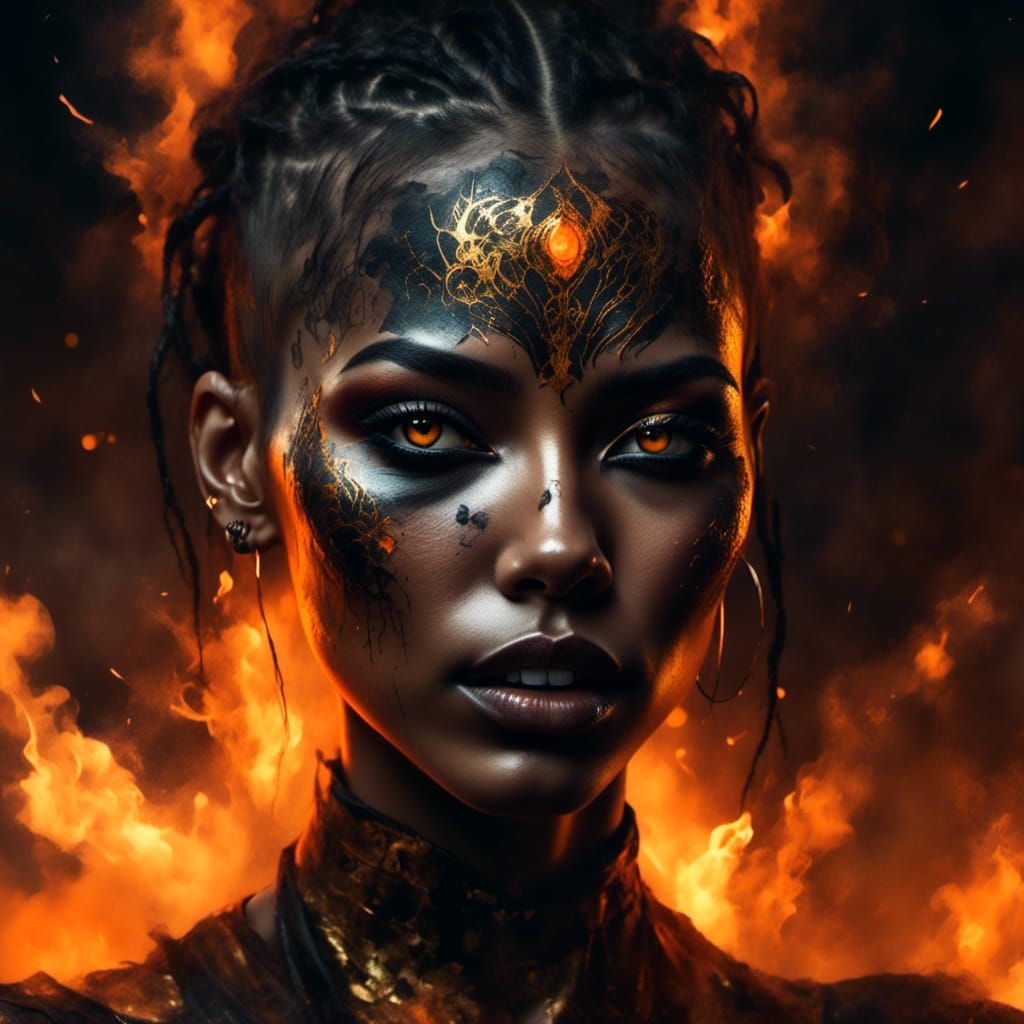 Burning Lava Woman Portrait in Hyperdetailed Style