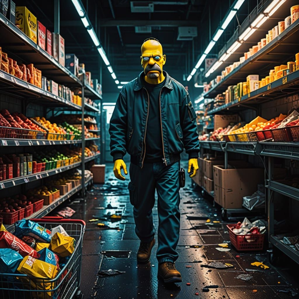 Homer Simpson in Post-Apocalyptic Grocery Store