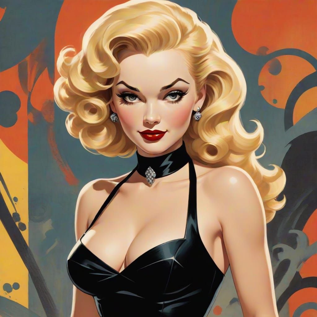Sultry 1950s Pin-Up Girl in Classic Comic Book Style