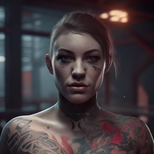 Detailed Matte Painting of Tattooed MMA Fighter