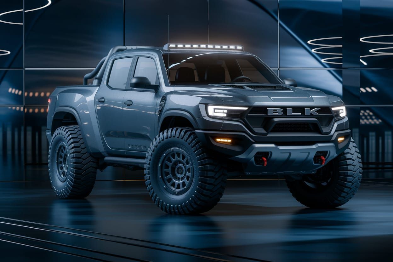 Metallic Gray Off-Road Pickup Concept in Showroom