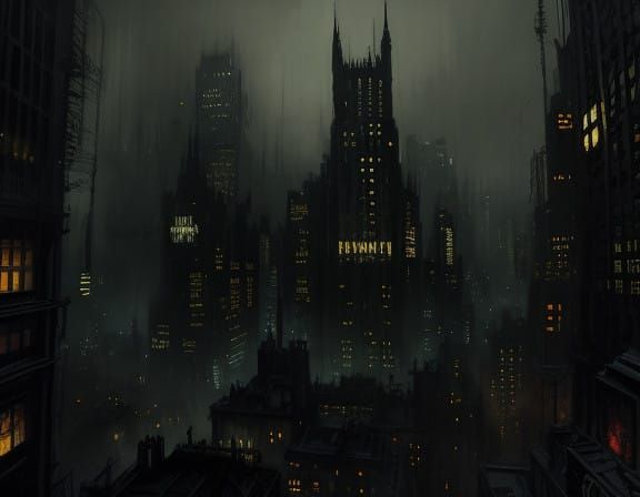 Gotham Cityscape in Moody Watercolor Style
