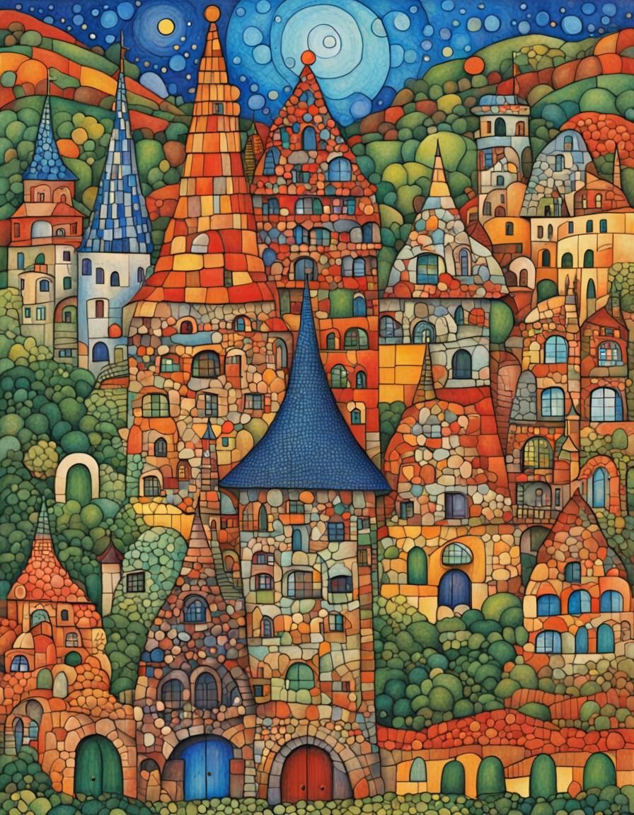 Surreal Castle Design Inspired by Hundertwasser and Gaudí