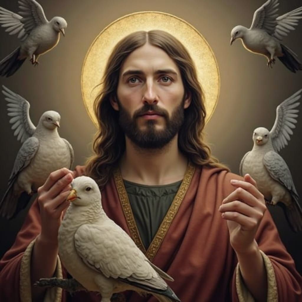 Jesus Christ Portrait with Dove and Lamb