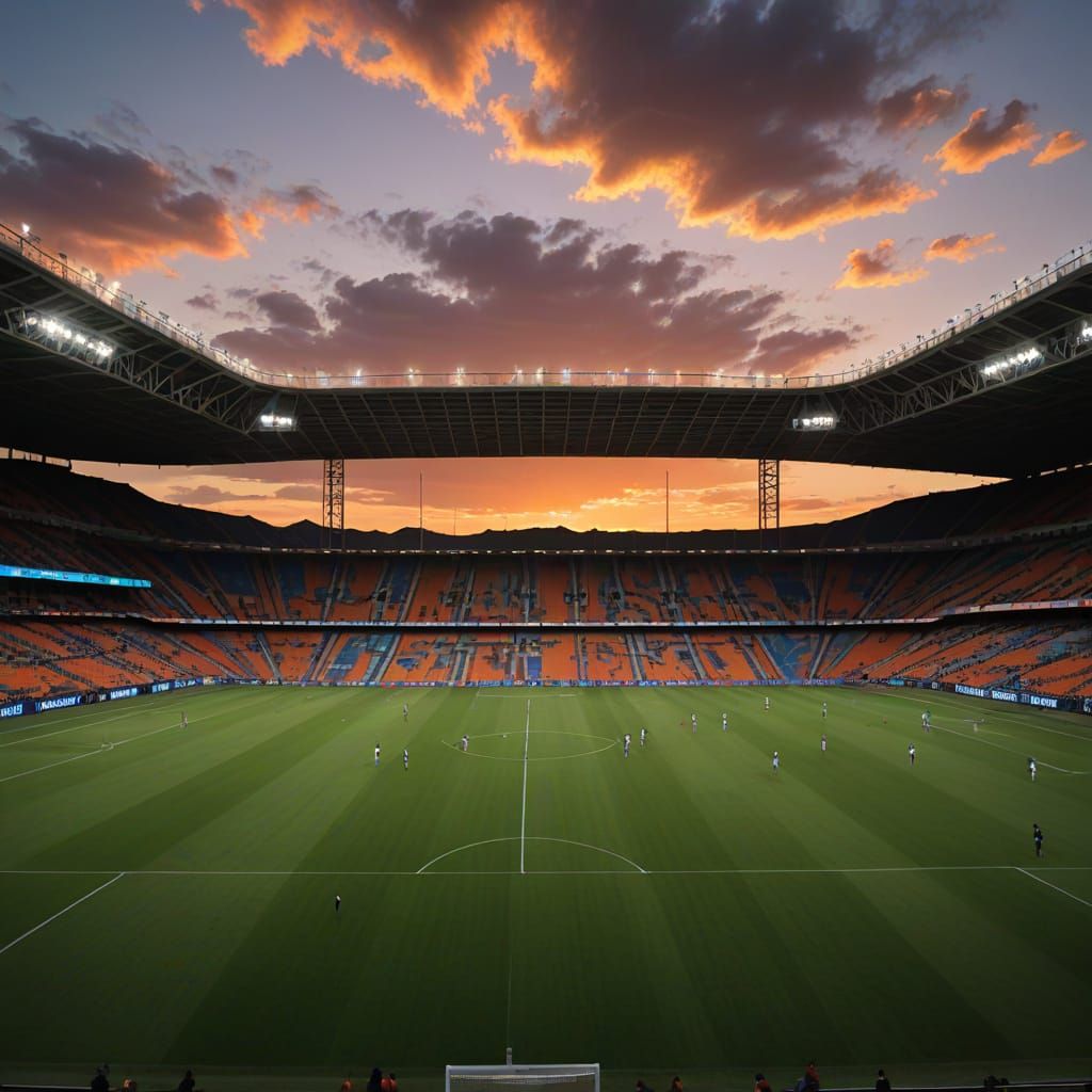 Vibrant Stadium Scene at Sunset in Impressionist Style