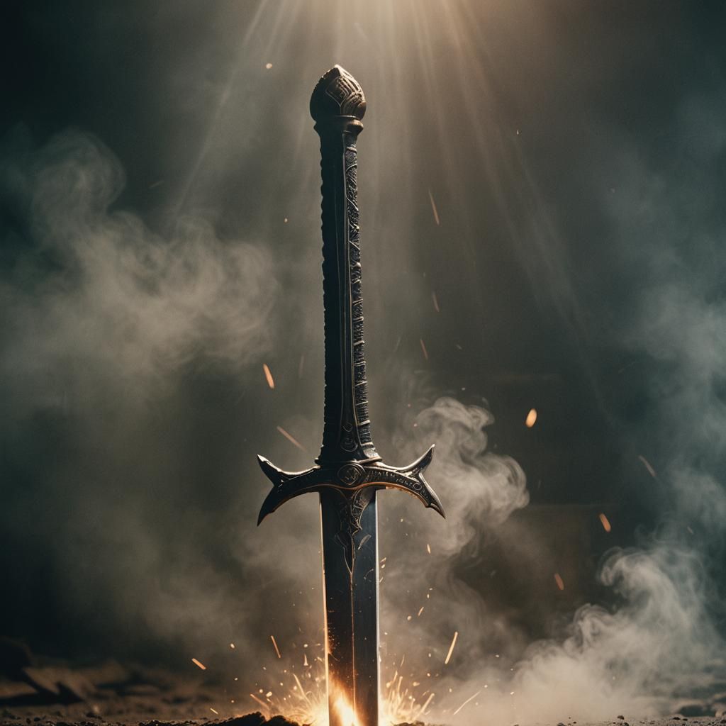 Dramatic Iron Sword in Film Noir Style