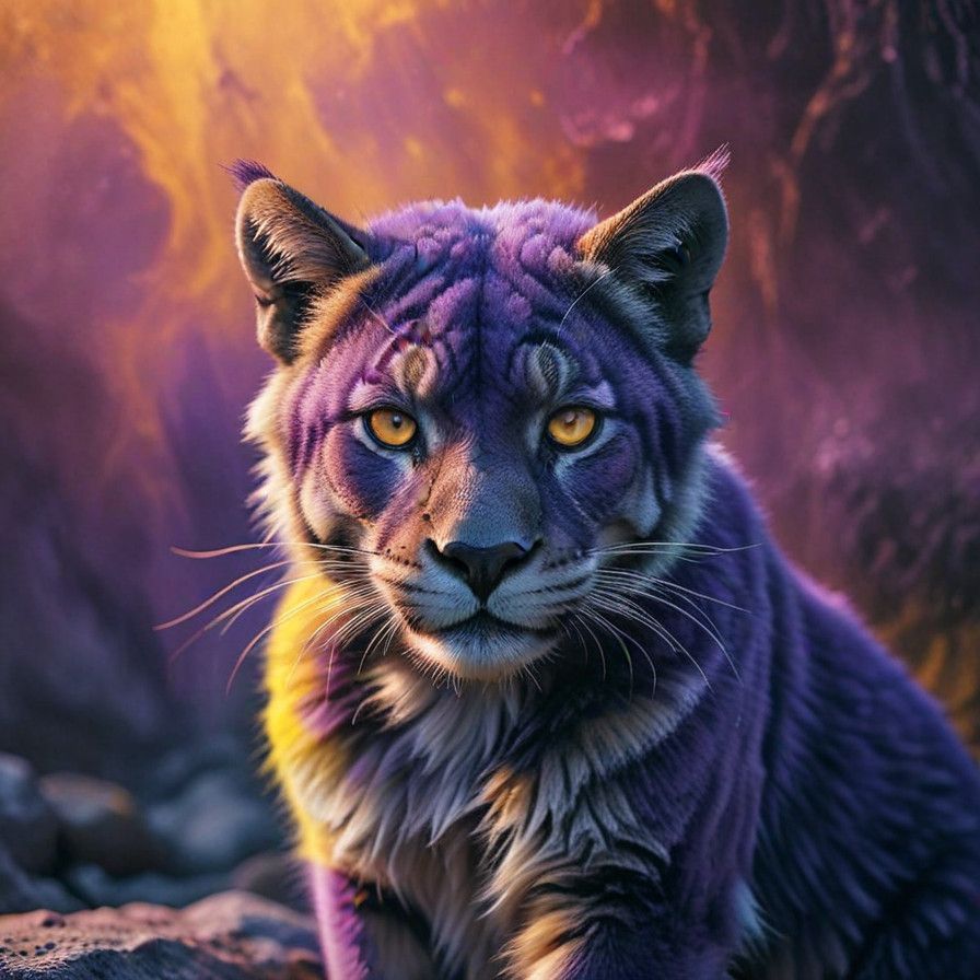 Vibrant Purple and Yellow Cave with Glowing Lights in a Dark...