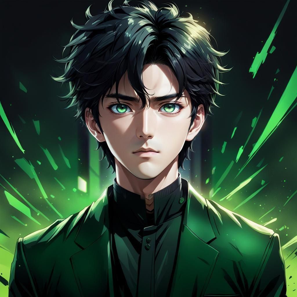 Handsome Anime Boy in Black, Cel-Shaded Style