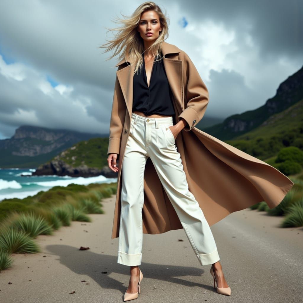 Fashionable Woman in White Suit, Helmut Newton Style