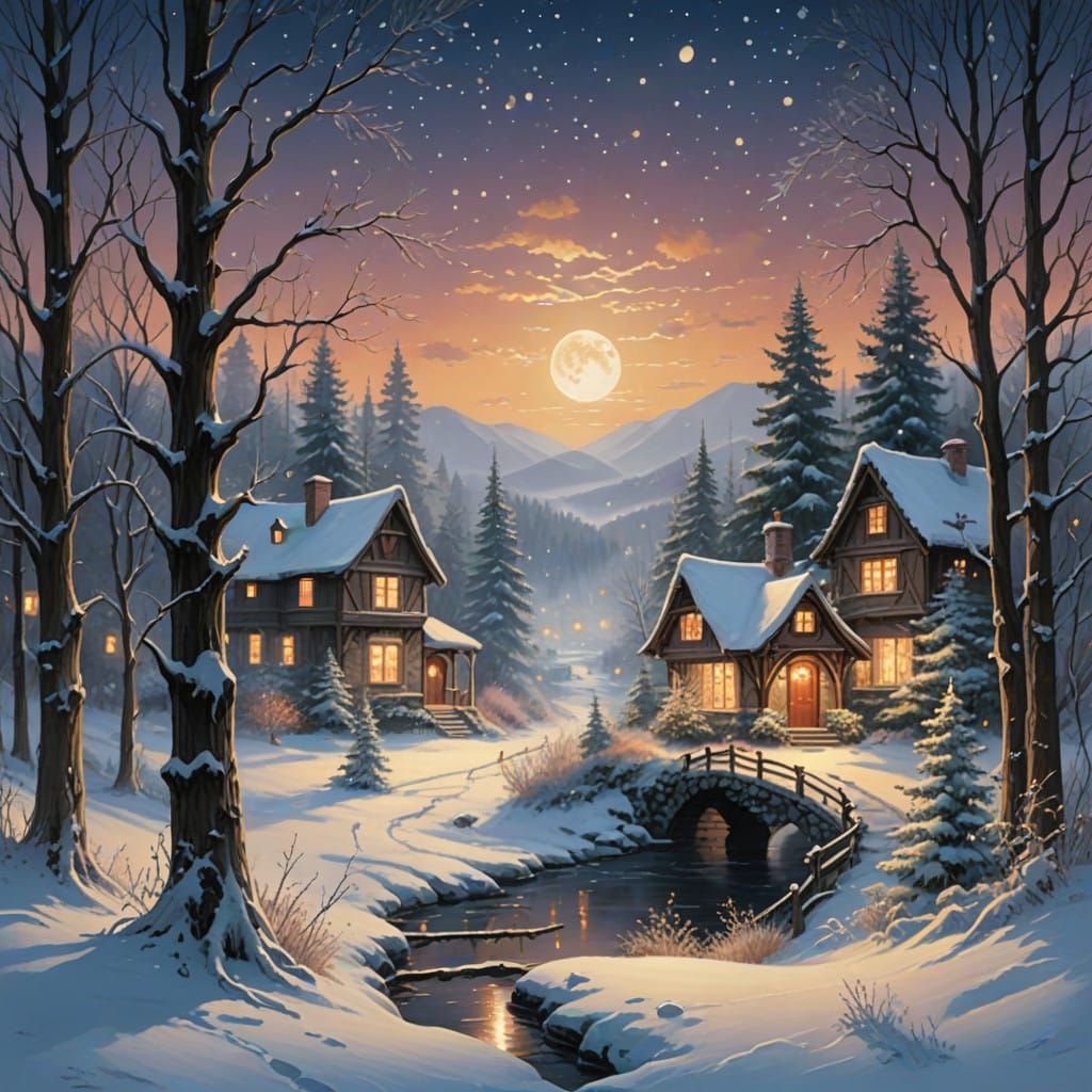 Winter Wonderland Scene on Candlelit Window in Ethereal Styl...