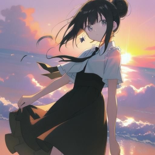 Pastel Anime Girl with Martini in Studio Trigger Style