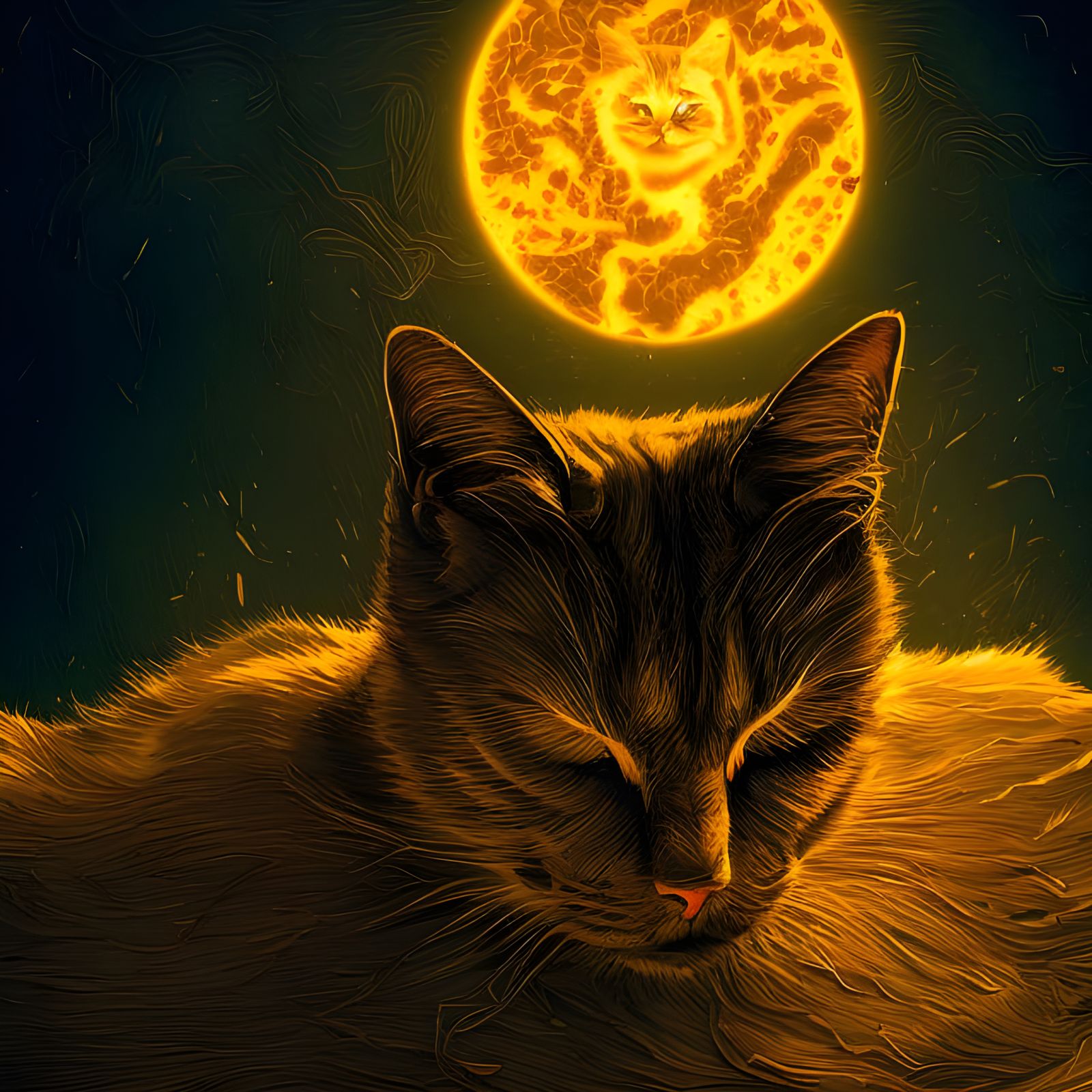 Cat Sun Watches Over Sleeping Kitty