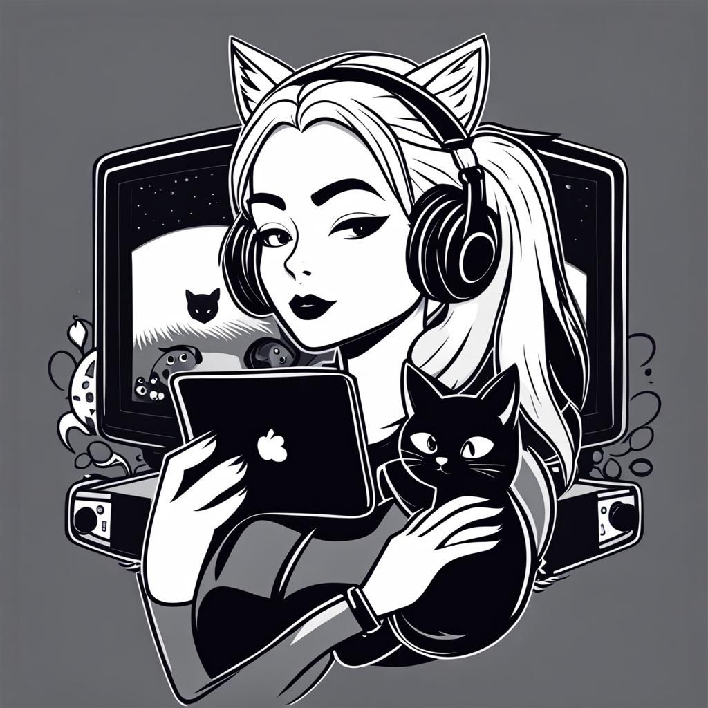 Goth Gamer Girl with Cat Logo