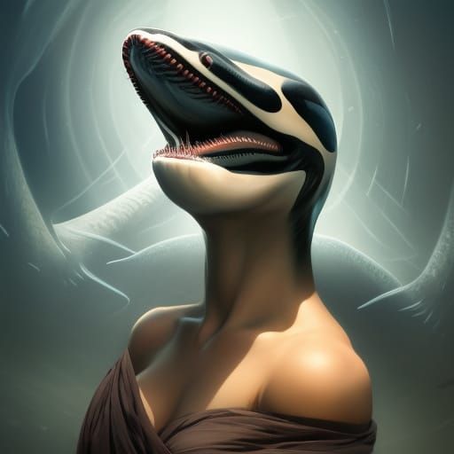 Demonic Orca Woman Portrait in Hyperdetailed Style