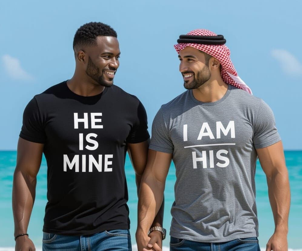 Two Handsome Men Walking on a Beach