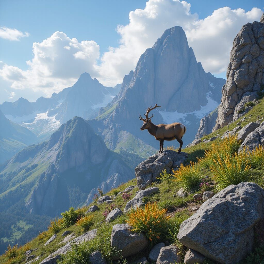 Chamois in Dolomites Spring Landscape Art