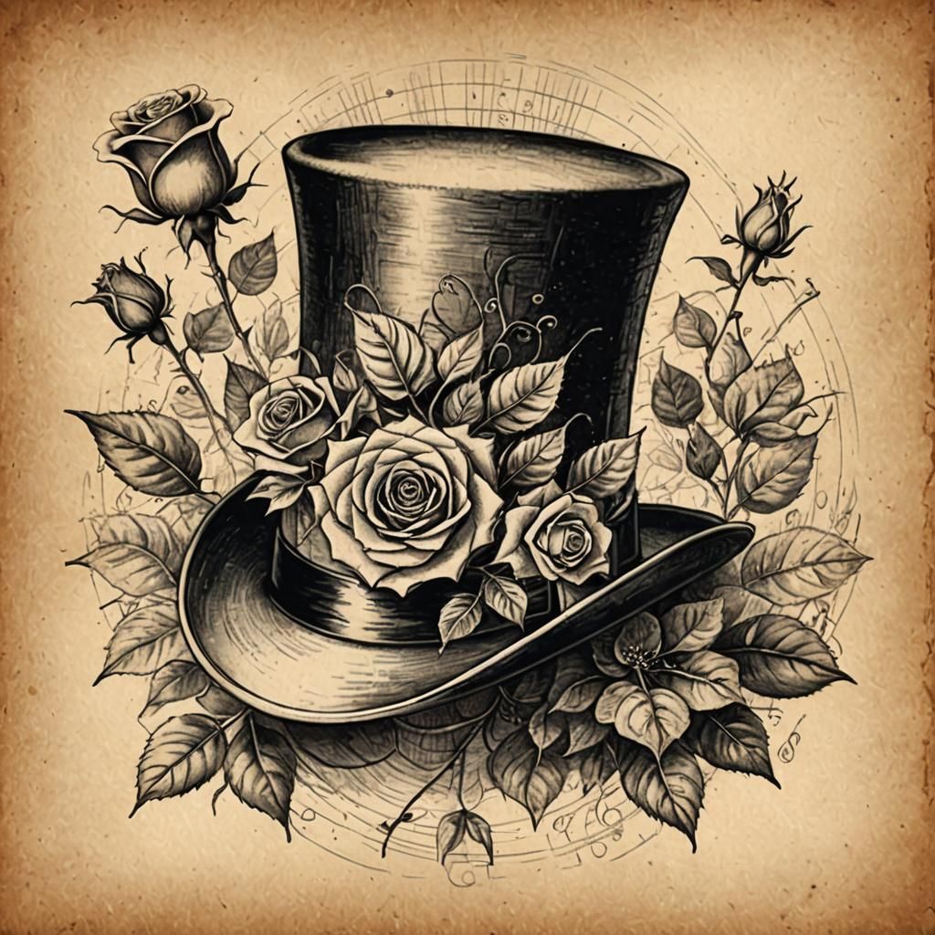Top Hat with Roses in Neo-Pop Style