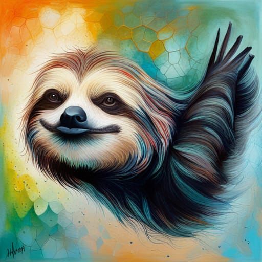 Abstract Sloth Quoting Poe in Vivid Colors