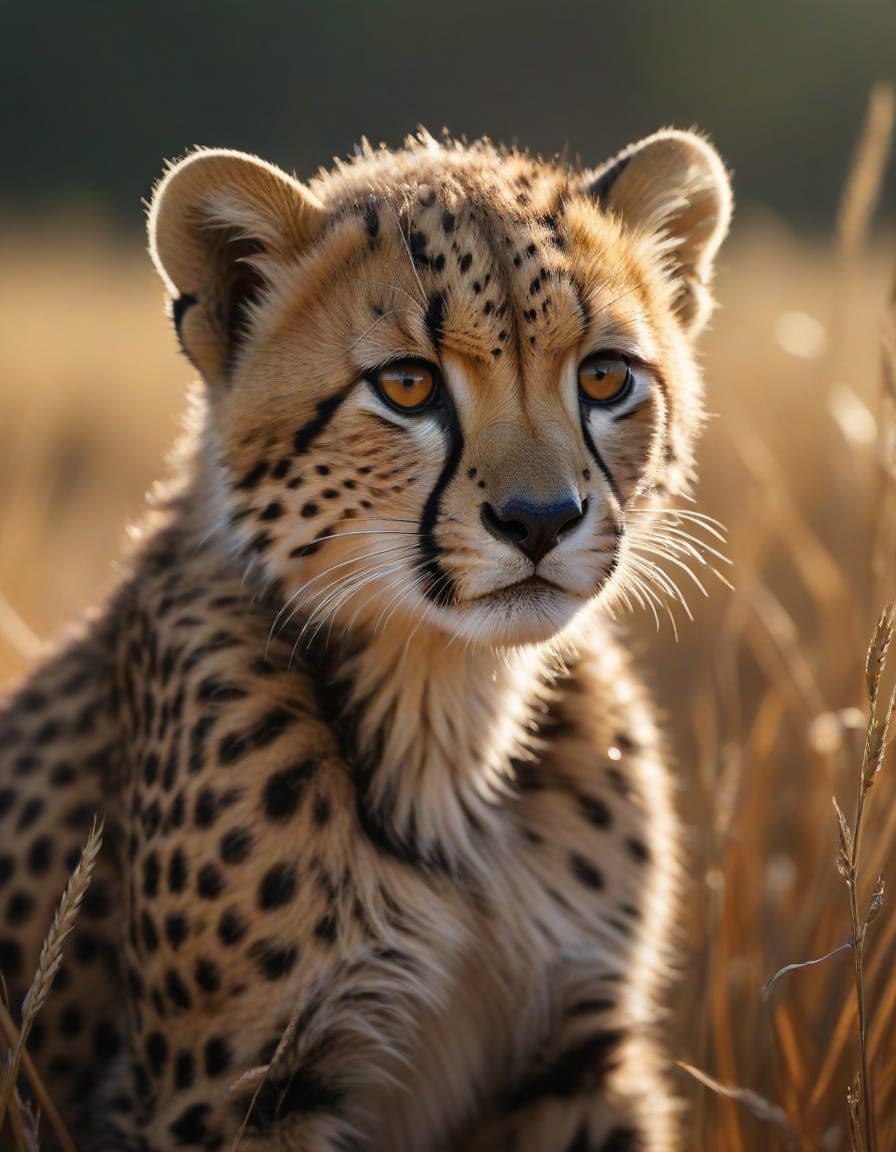 Cheetah cub dreams in savannah