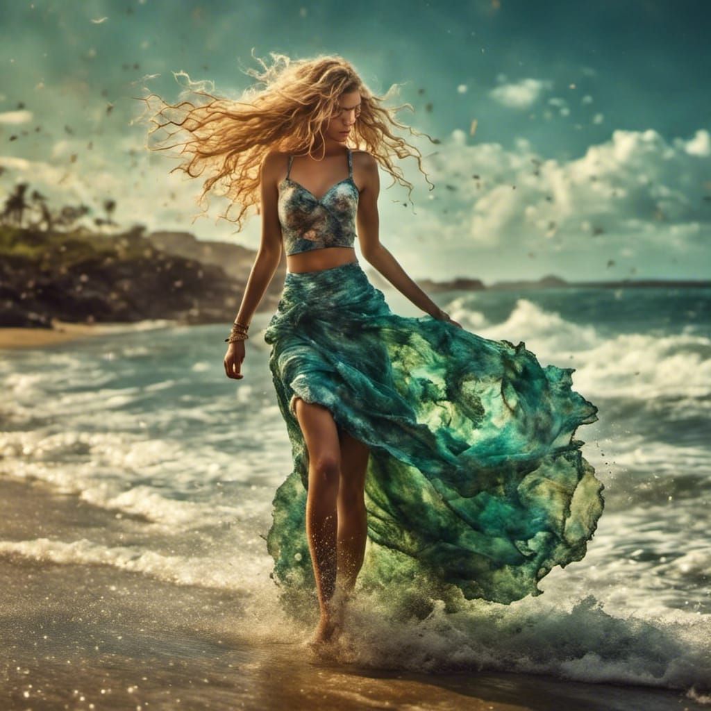 Female Model with Blonde Hair on Beach
