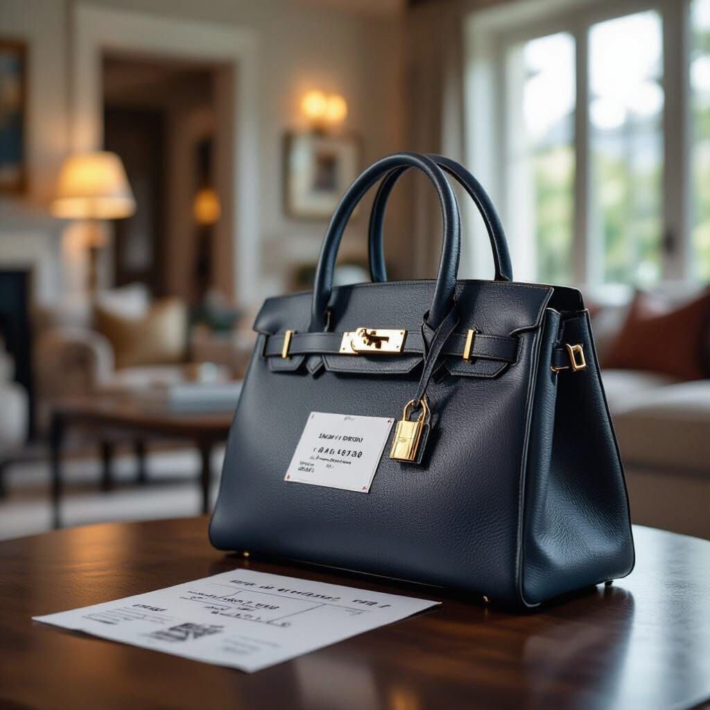 Luxury Handbag with Shipping Label in Modern Style