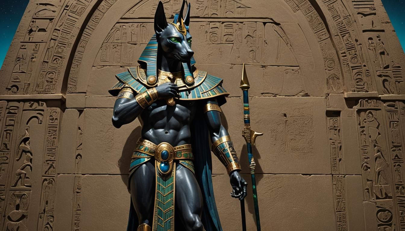 Egyptian God Anubis with Bronze Nemes Headdress