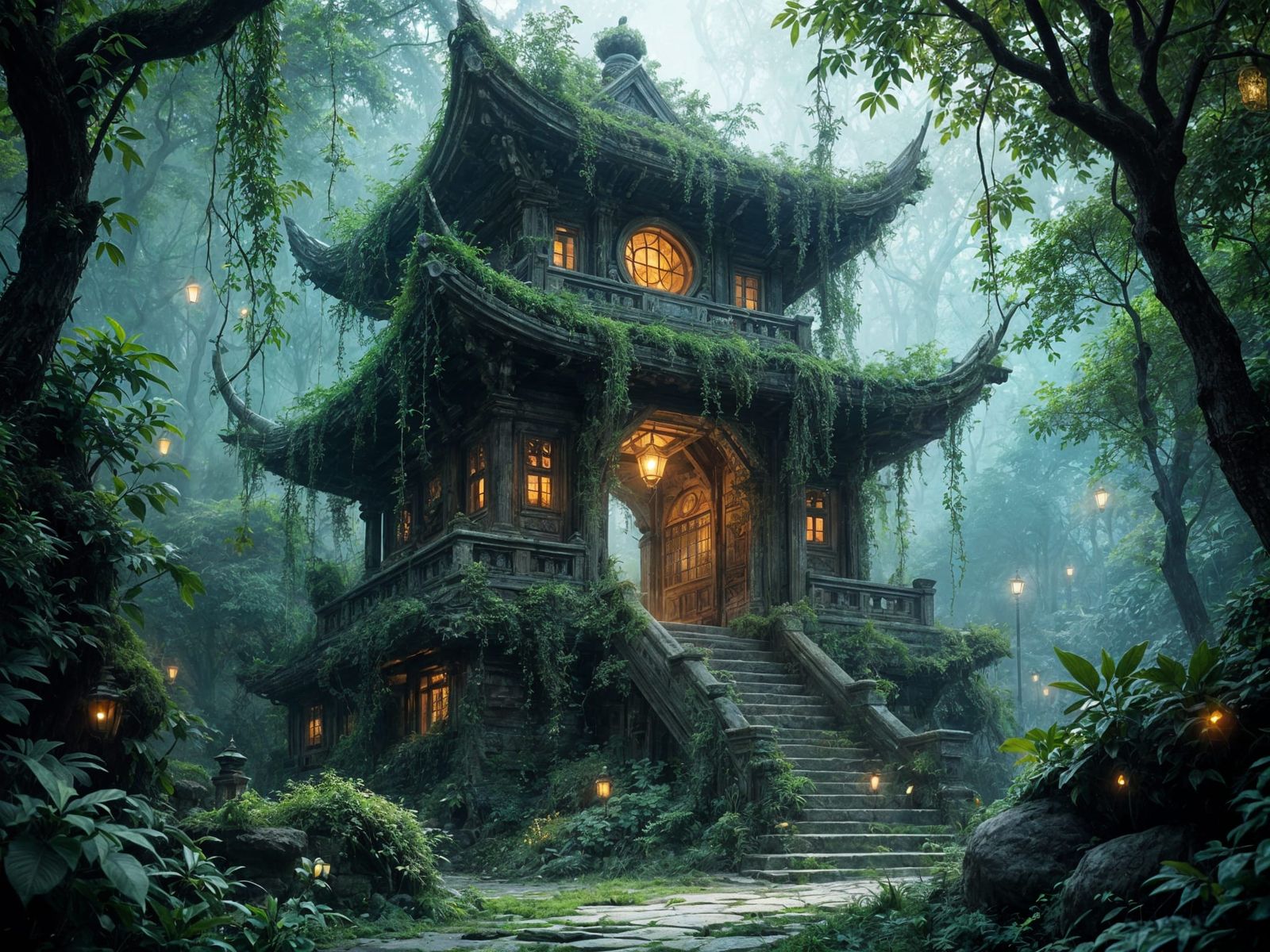 Ancient Pagoda Lost in Lush Jungle