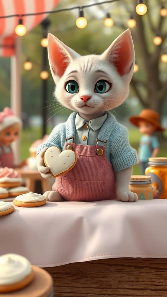 Anthropomorphic Cat at Bake Fair, 3D Render