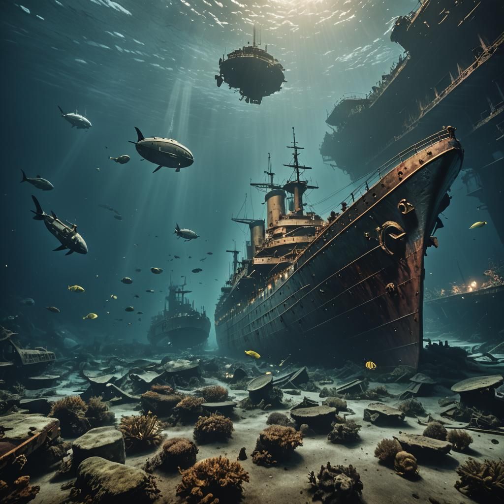Futuristic Submarines Explore Titanic Wreck: Cinematic Under...