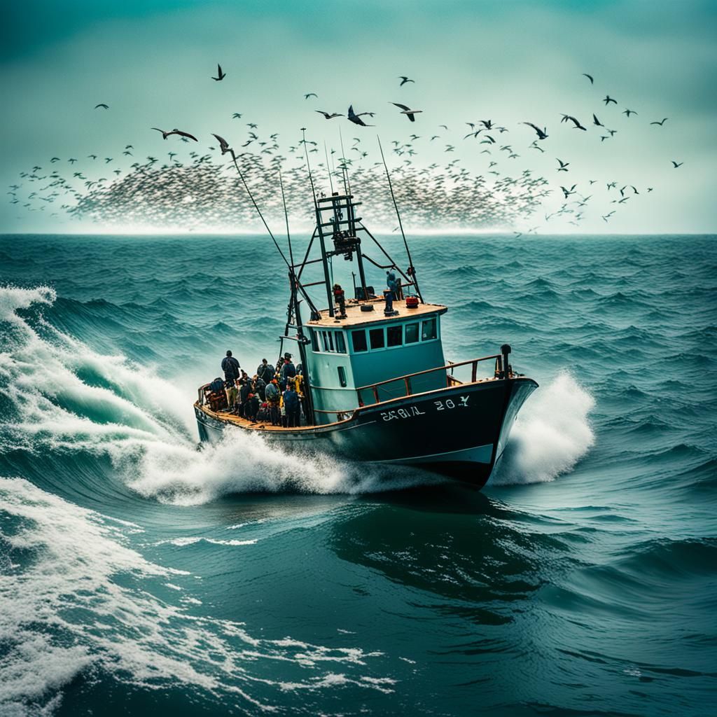 Fishing Boat Navigates from Storm to Calm Bay