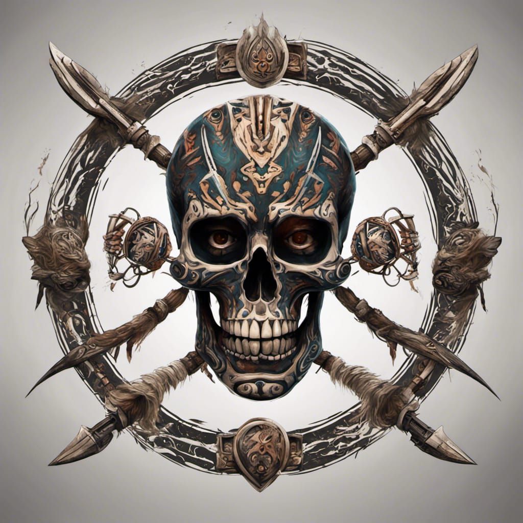 Tribal Skeleton Face with Spears in Fantasy Art