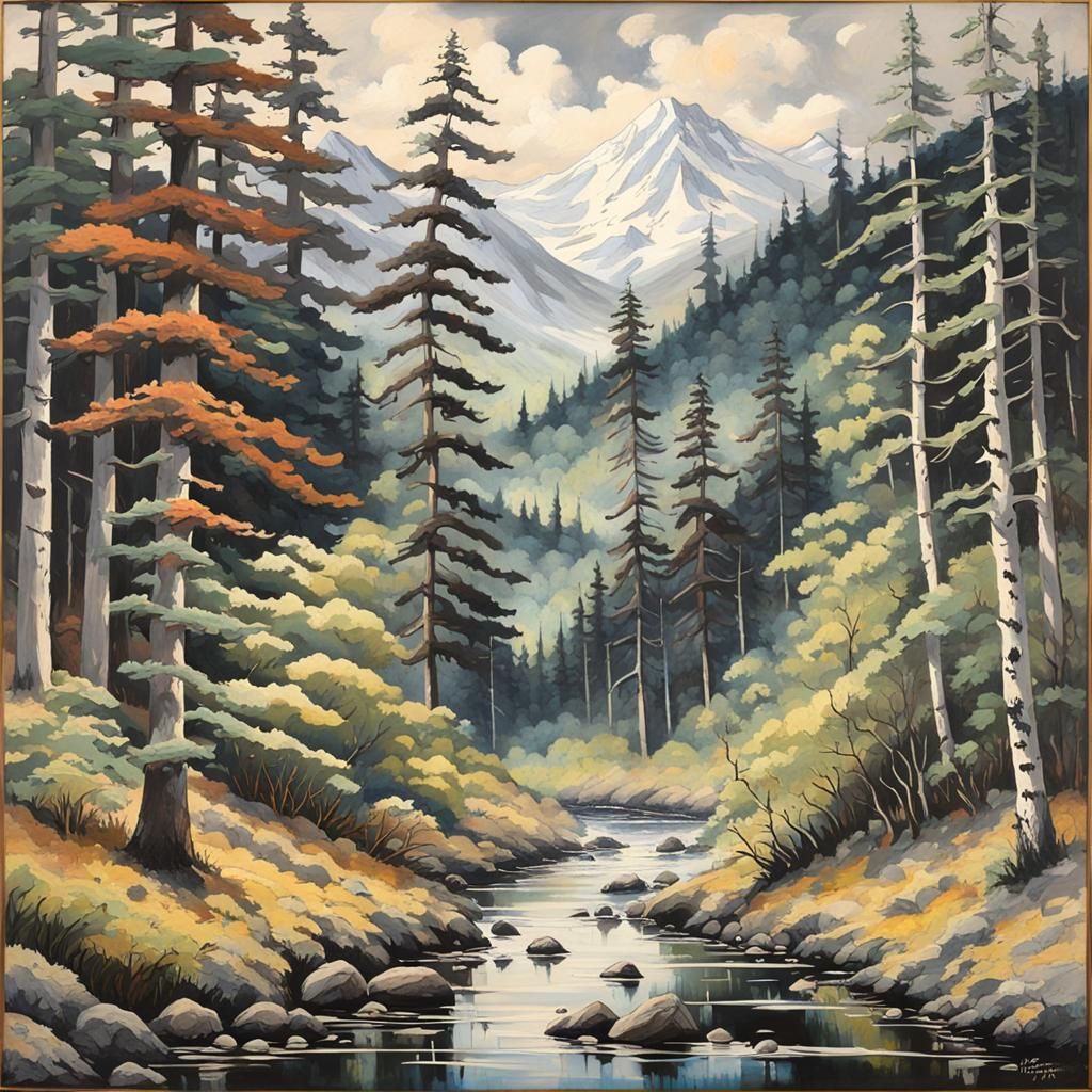 Monochrome Taiga Forest in Japanese Ink Style