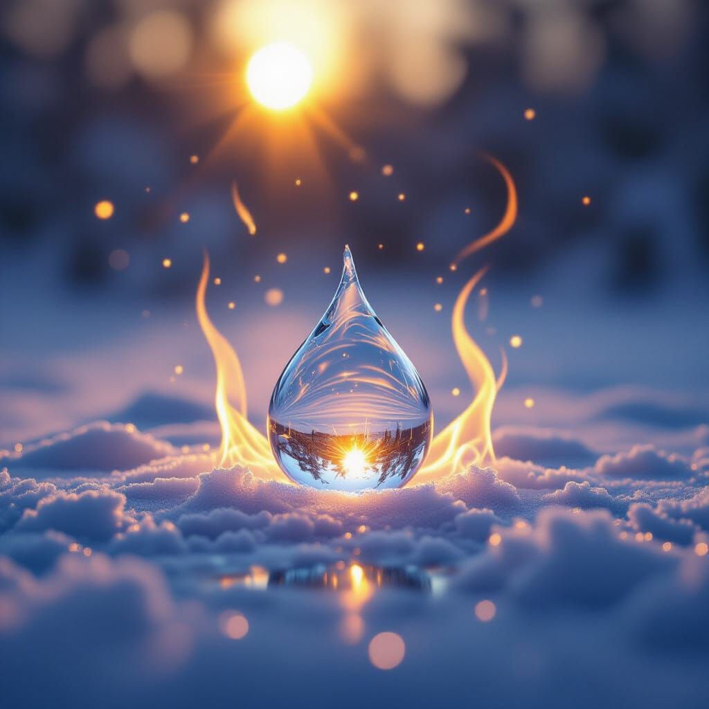 Frozen Water Droplet Radiating Icy Aura in Digital Art