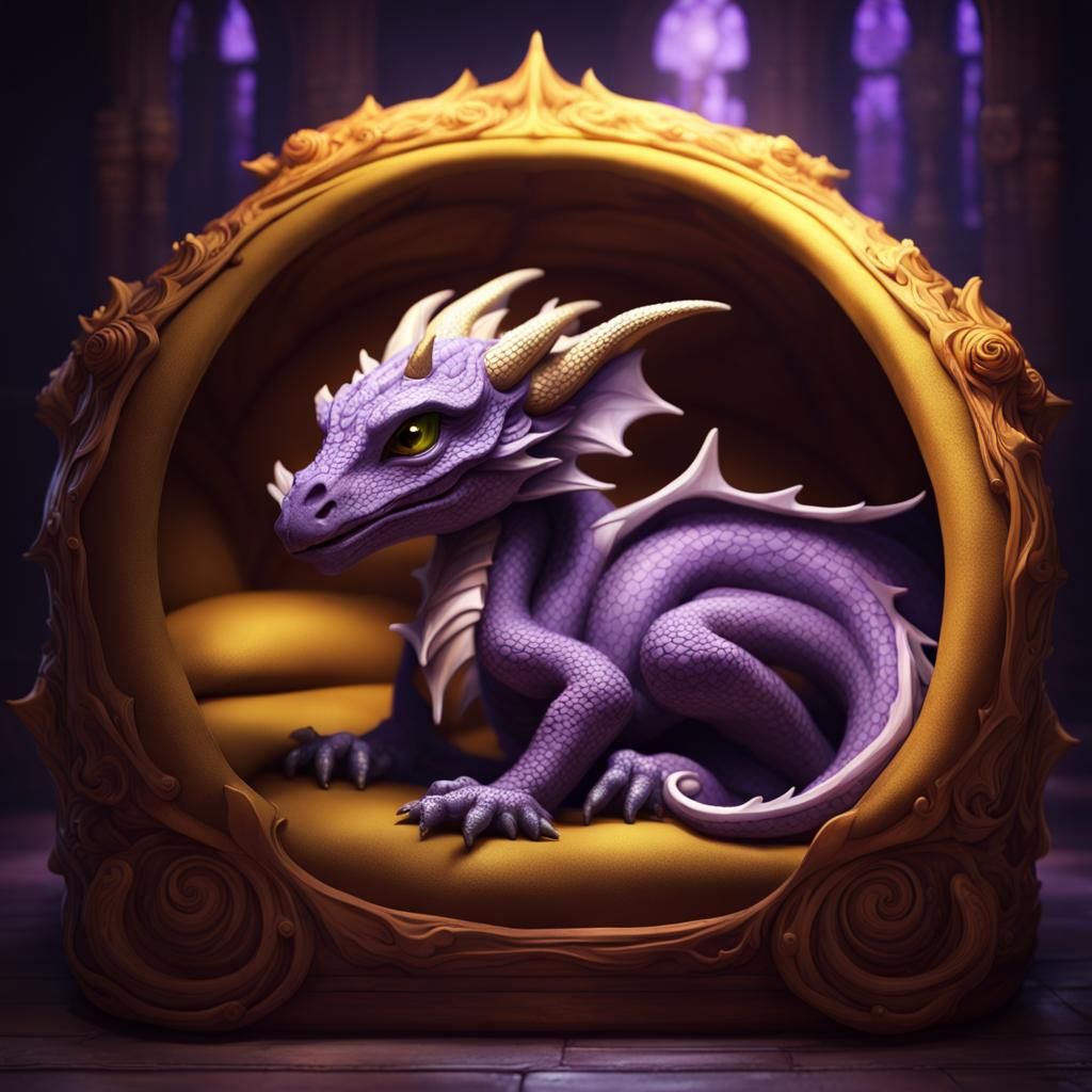 Baby Dragon in Bed, Dark Fantasy Art