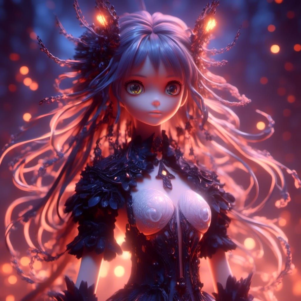 Fantasy Girl with Trippy 3D Effects in Anime Style