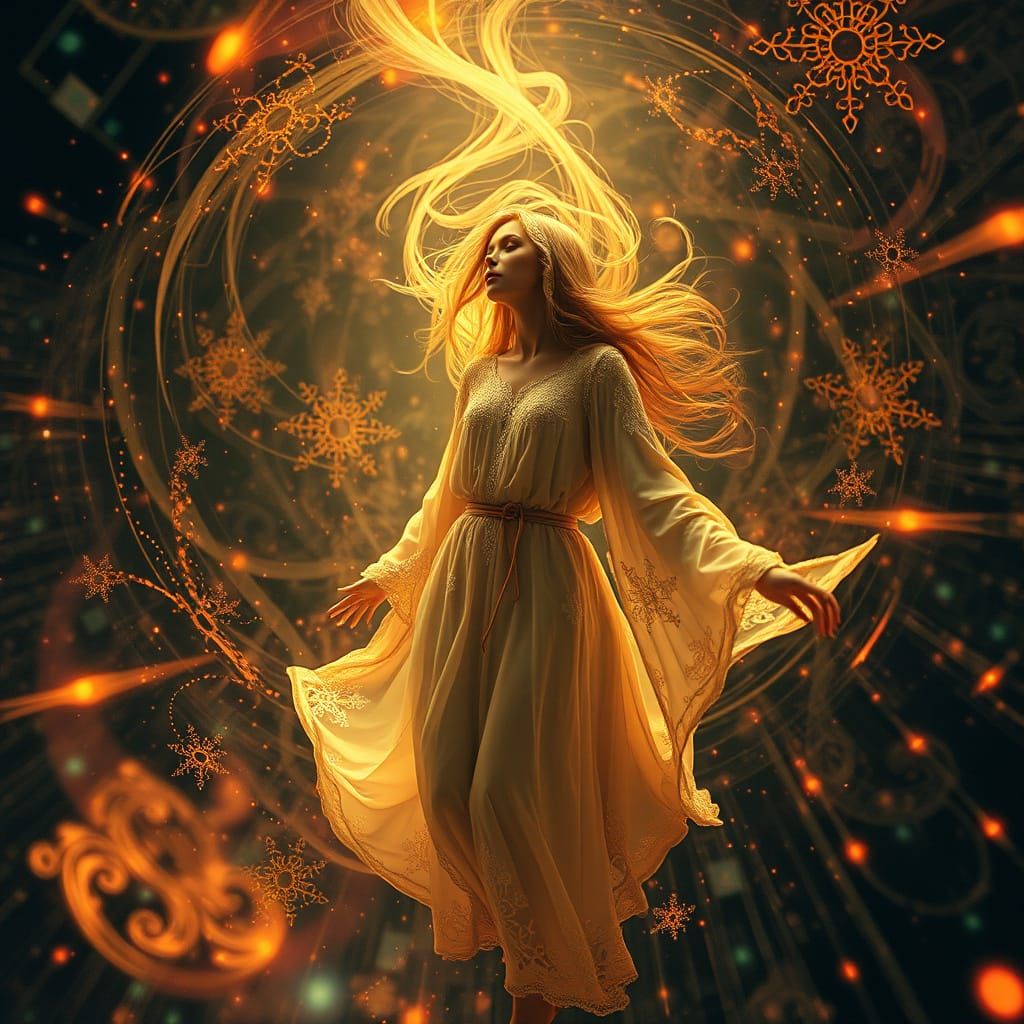 Dreamlike Figure in Digital Vortex