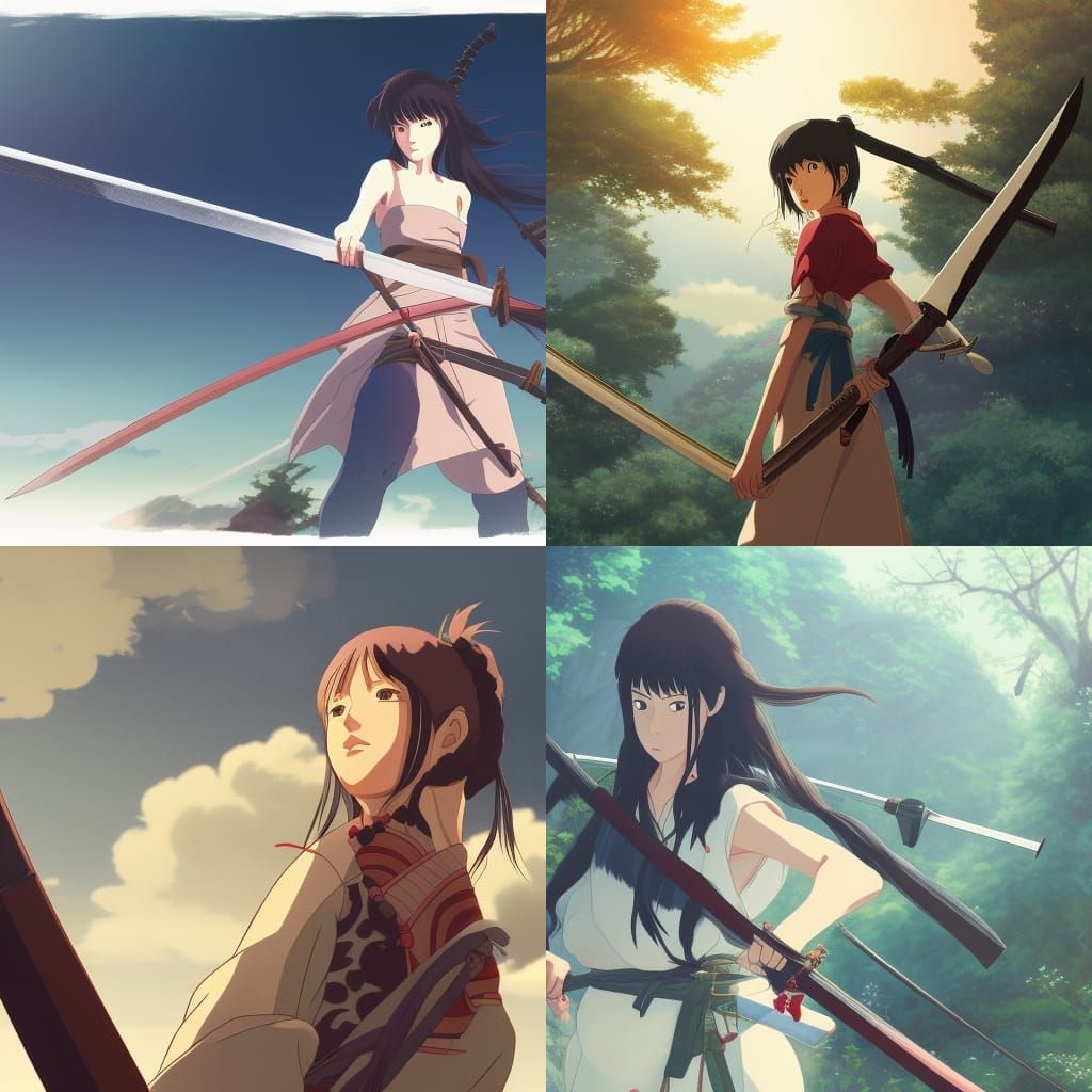 Anime-Style Women with Samurai Swords