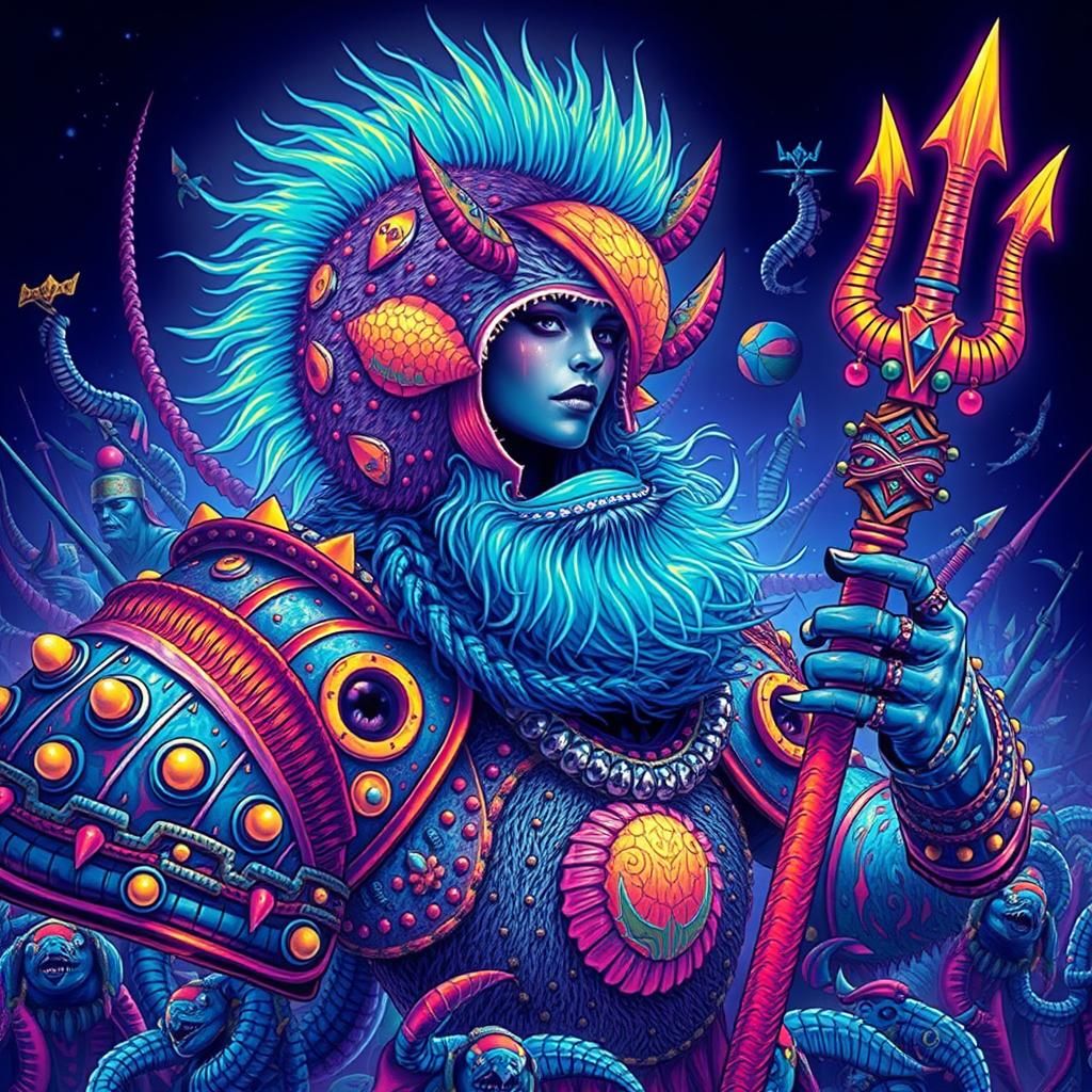 Boudica-like Amazon Warrior Leading Fish Men