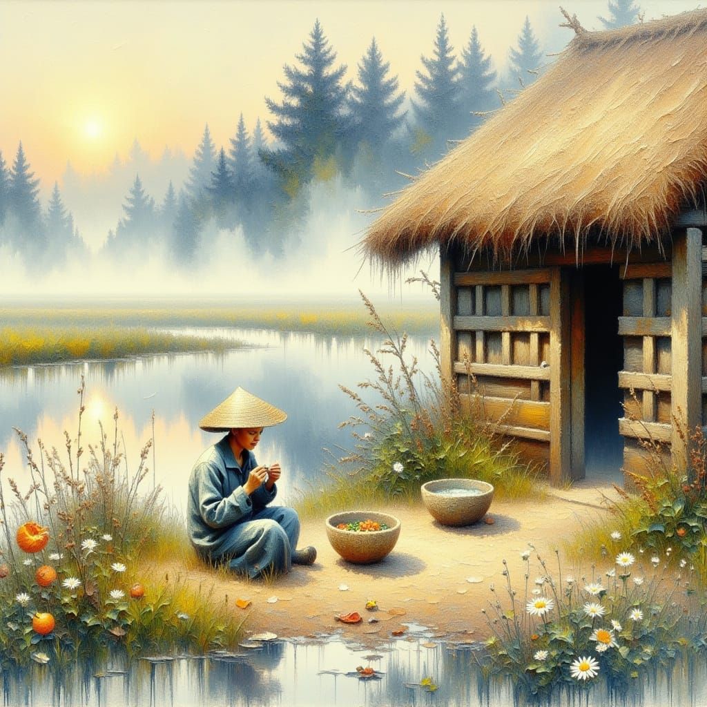 Rustic Peasant in Ethereal Aura