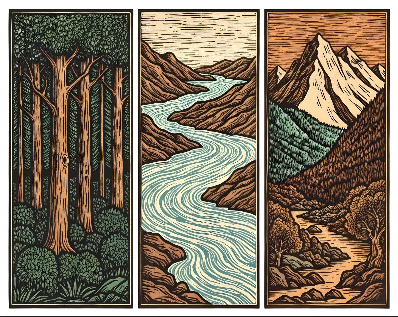 TAL Prompt: "Triptych Ancient Linocut"