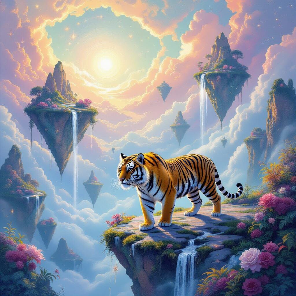 Constellation Tiger in Pastel Cosmic Dreamscape
