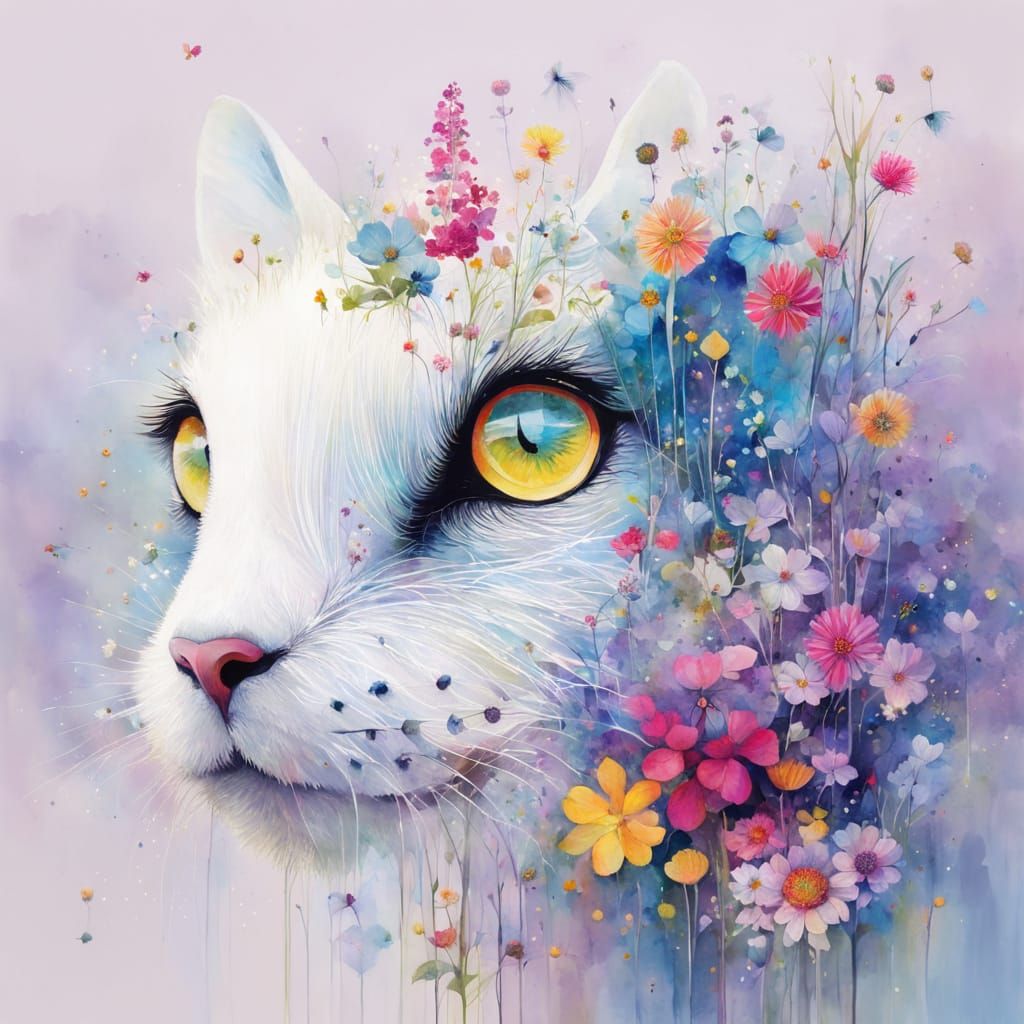 Magical Surreal Wildflower Illustration with Cubist Details