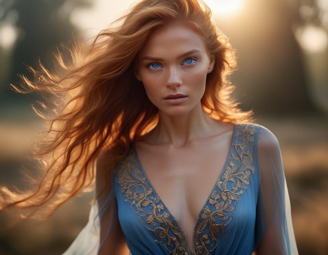 Ethereal Woman with Electric Blue Eyes