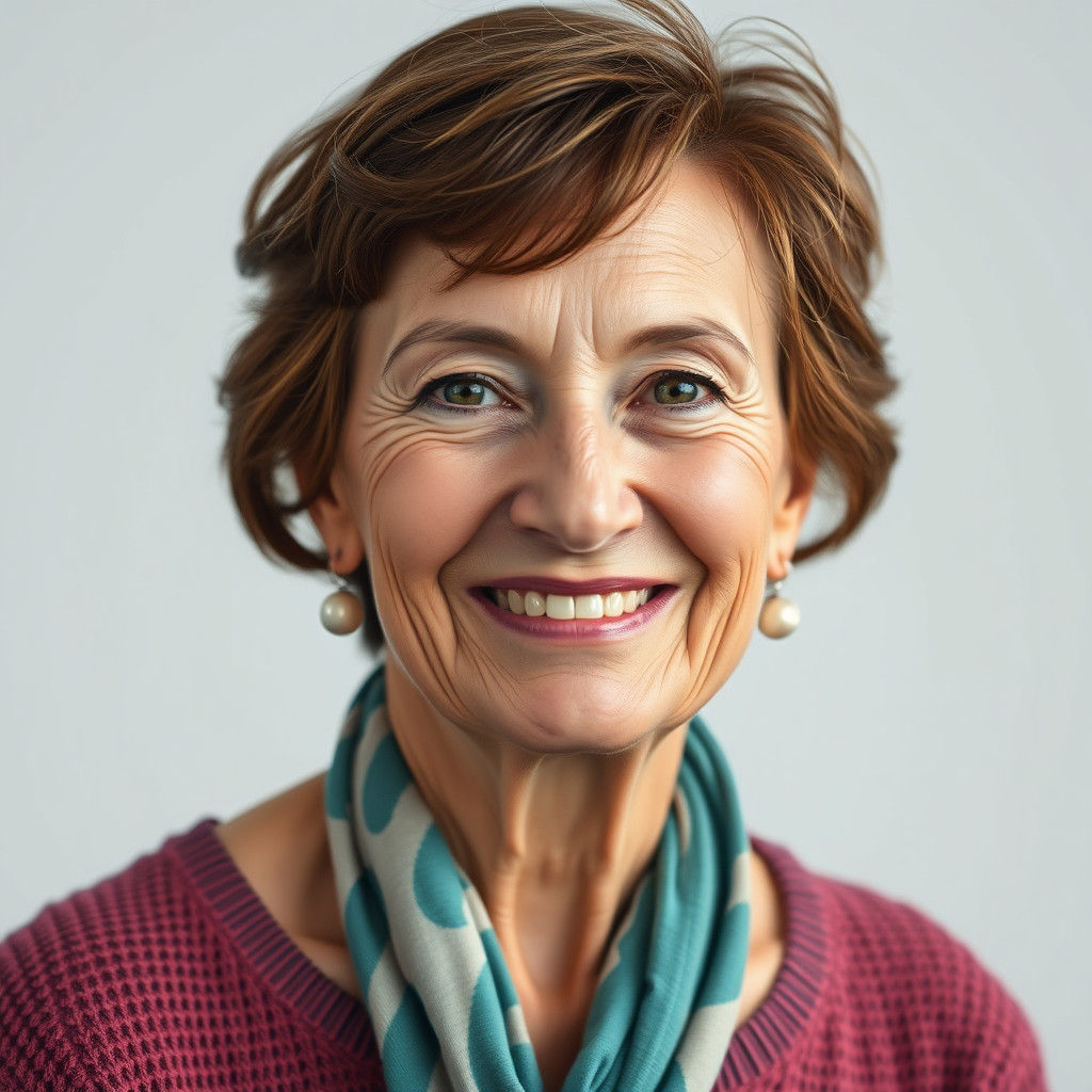 Beautiful 56-Year-Old Woman Smiling, Detailed 8k Photo