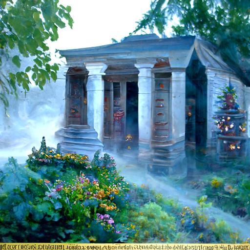 Ethereal Greek Temple in Hyperdetailed Fantasy Mist