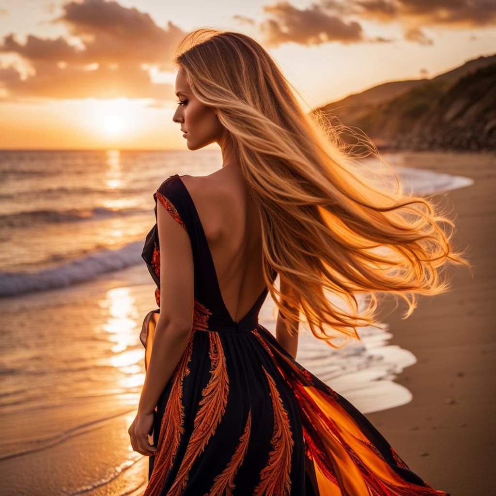 Image: Woman, sunset at the sea.  /5