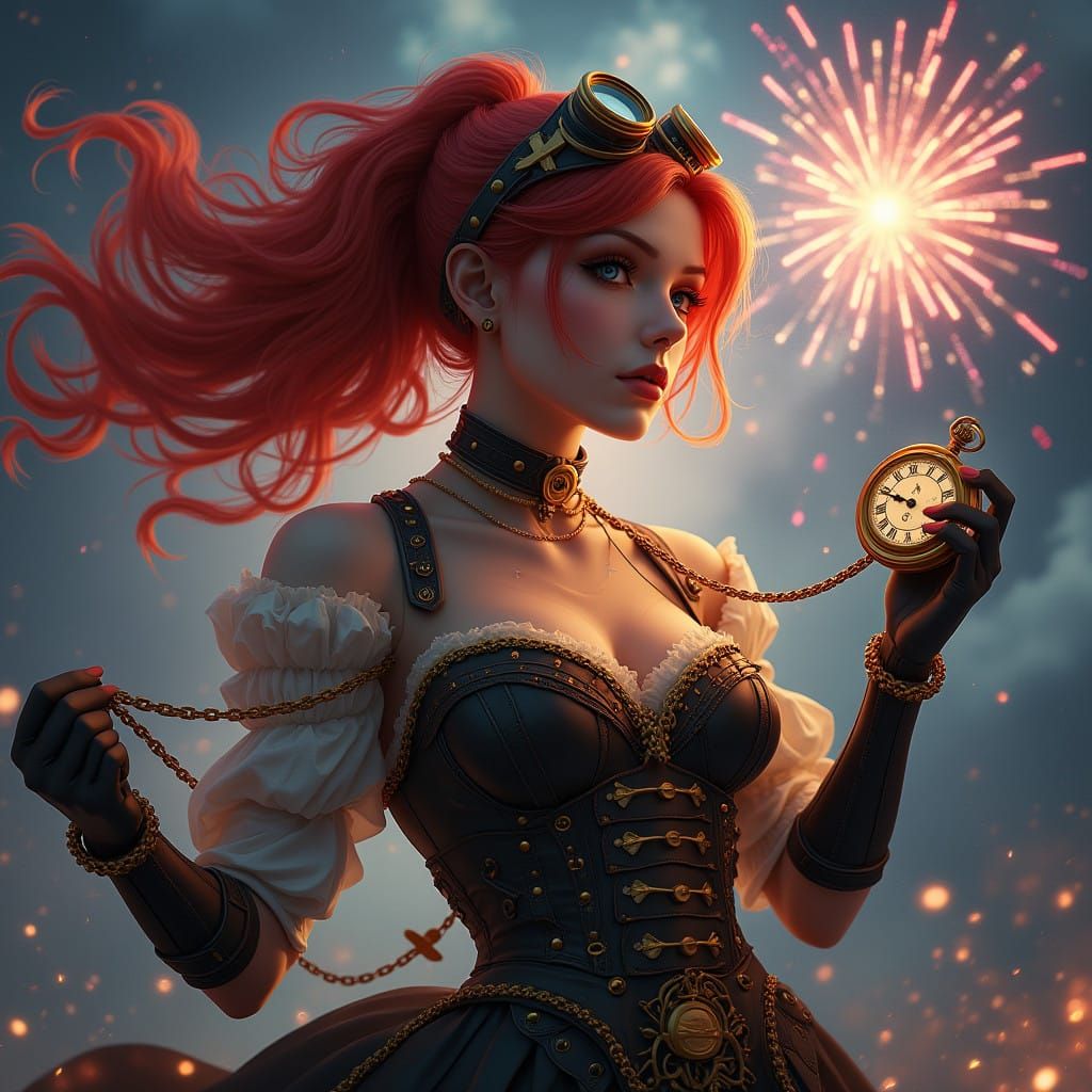 Steampunk Beauty Captured in Vibrant Fireworks Display