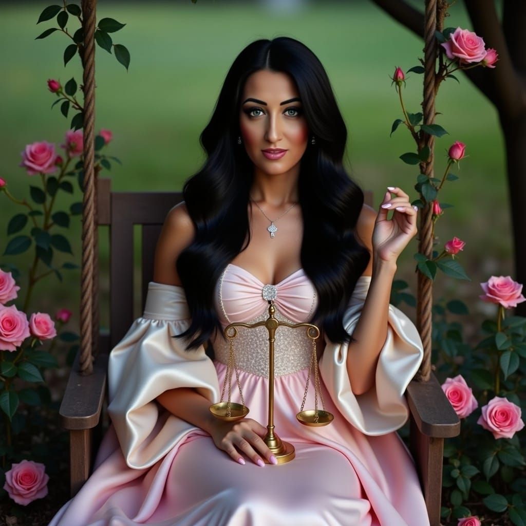 Celestial Woman on Swing in Moonlit Garden