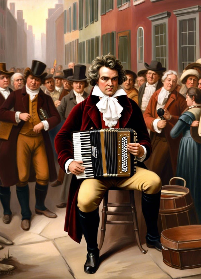 Beethoven Plays Accordion on City Street
