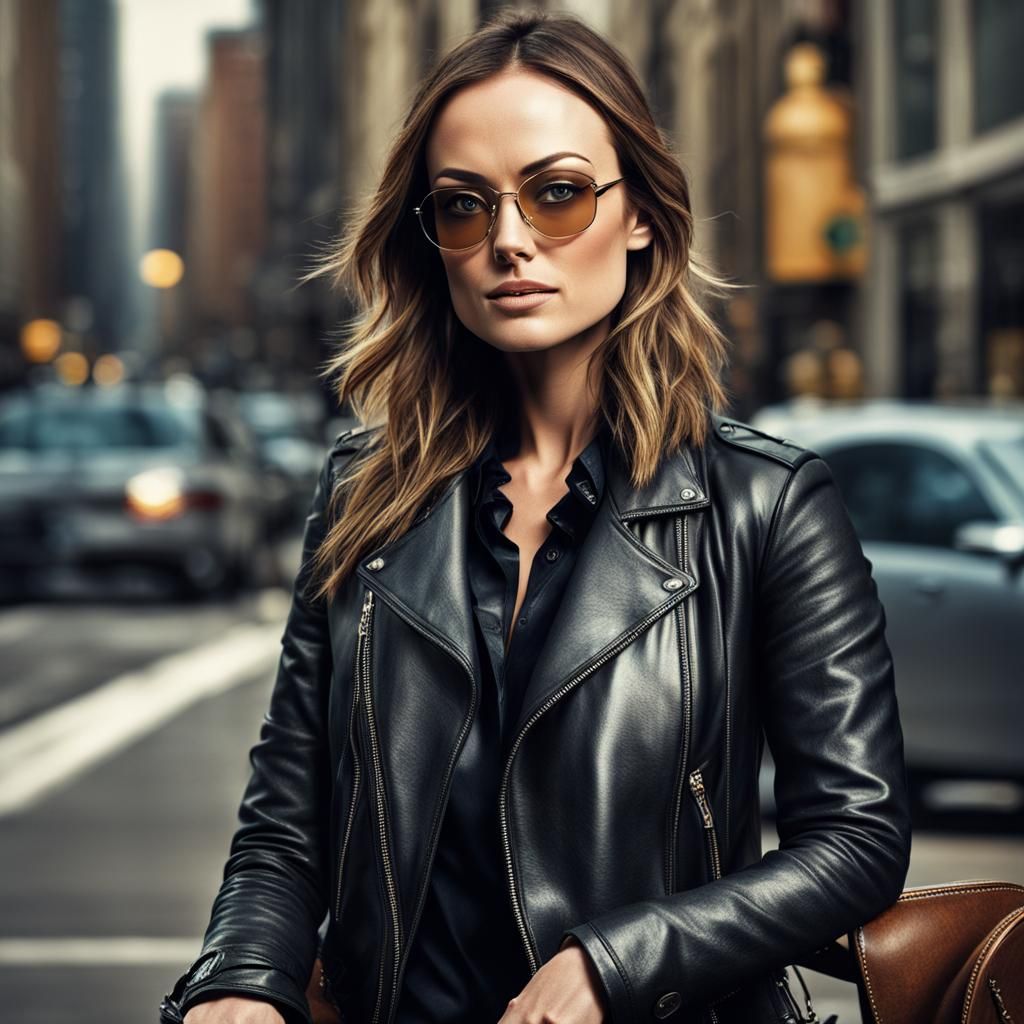 Hyperrealistic Portrait of Woman in Leather Jacket
